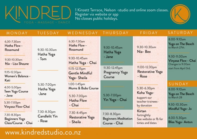 Kindred class schedule Jan 2021 Kindred Studio