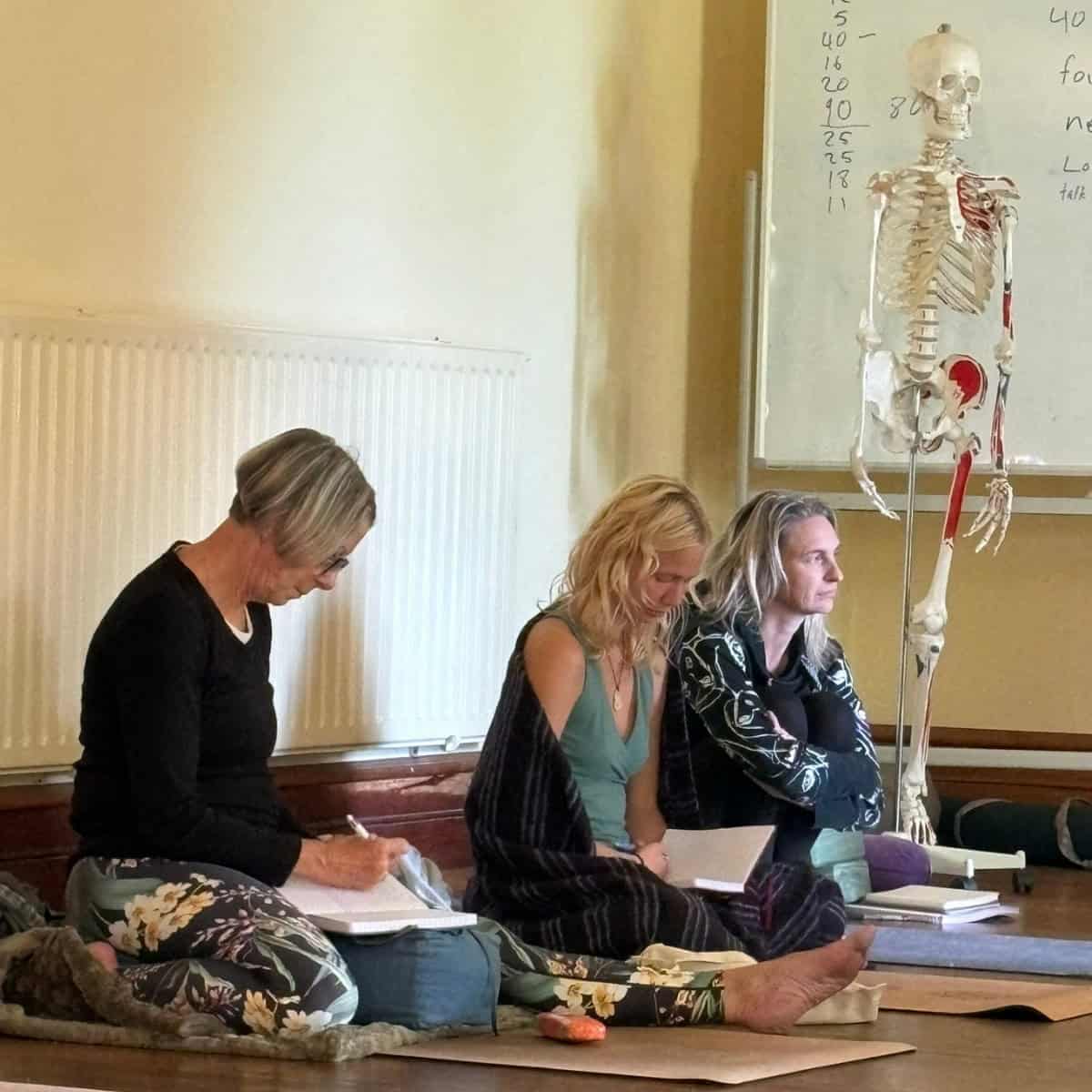 Yoga teacher training students learning together